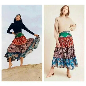 Anthro Bhanuni by Jyoti Anarosa Tiered‎ Maxi Skirt
